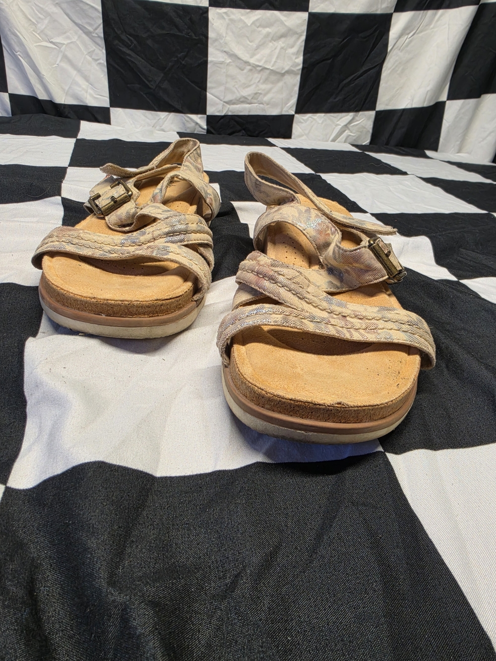 Clarks Beige Multi-Strap Leather Sandals